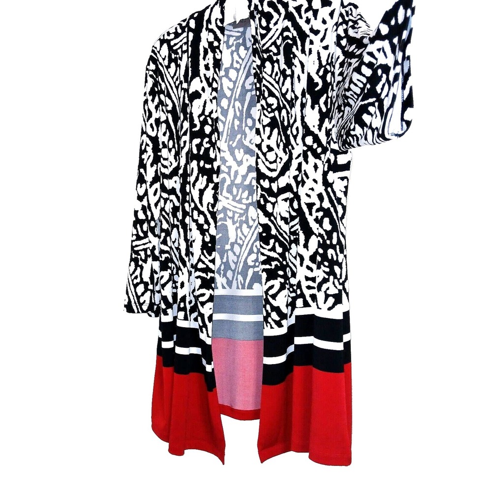 Chico's Women Cardigan 3 XL Black Red Color Block Career Work Office Corporate - Picture 4 of 7